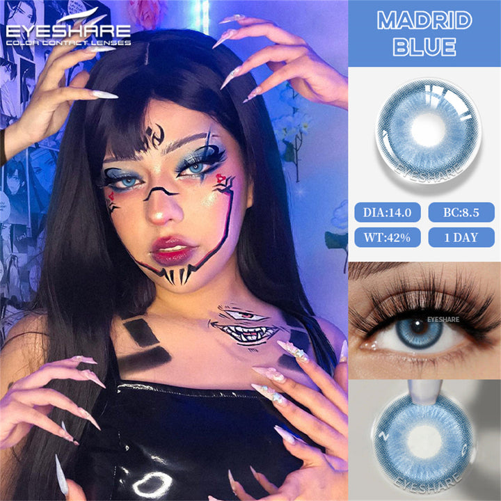 Rynx Madrid Blue 1 Day Use I 14.0mm, 10 pcs=5 pairs, Cosplay