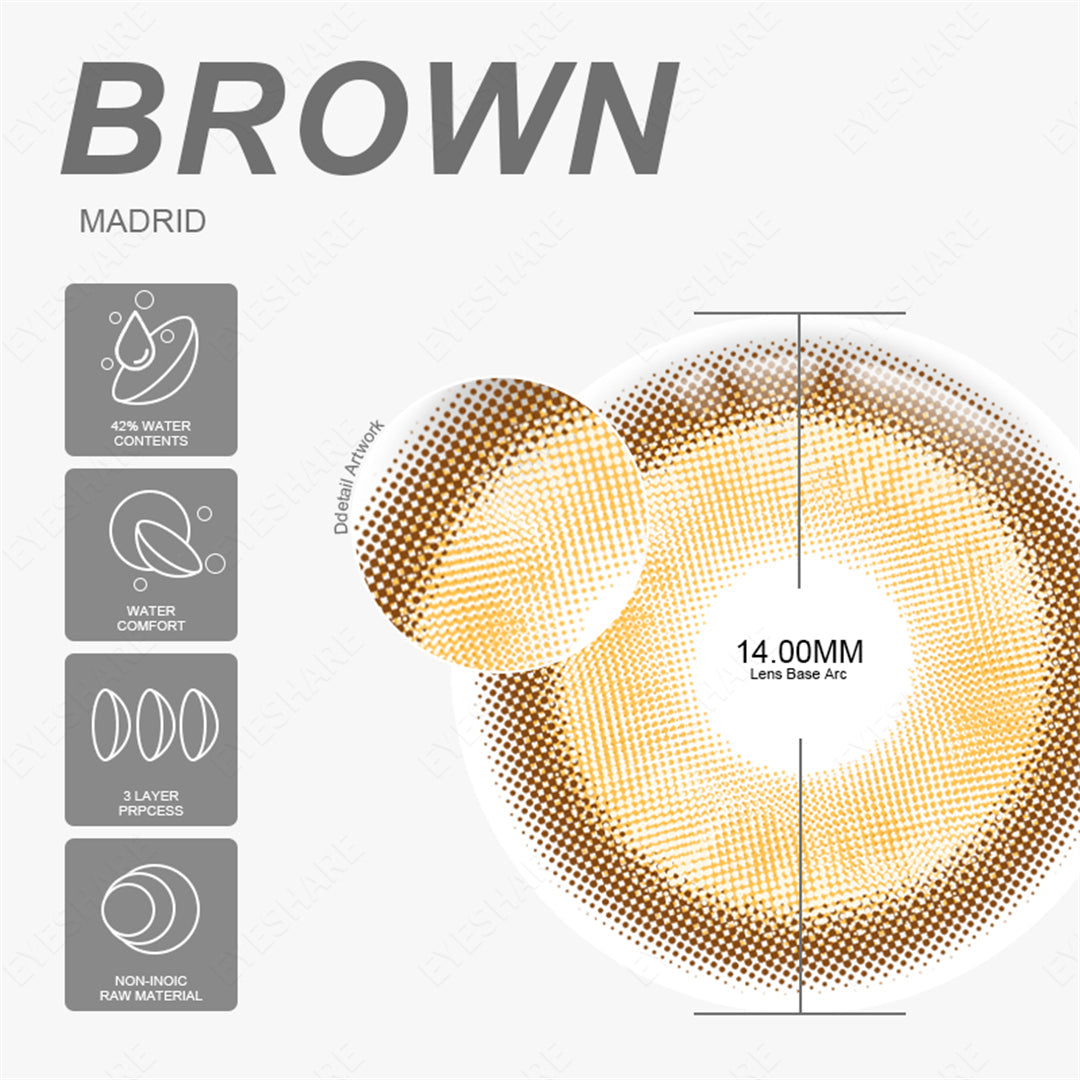 Rynx Madrid Brown 1 Day Use I 14.0mm, 10 pcs = 5 pairs, Cosplay