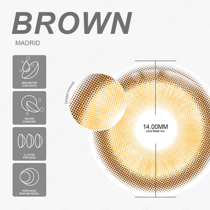 Rynx Cosplay Madrid Brown 14.0mm 1 Pair | 1 Year