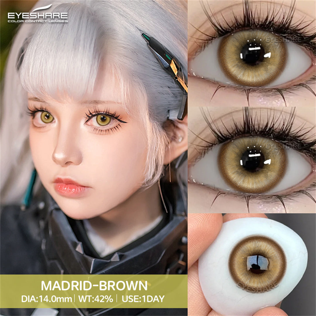 Rynx Madrid Brown 1 Day Use I 14.0mm, 10 pcs = 5 pairs, Cosplay