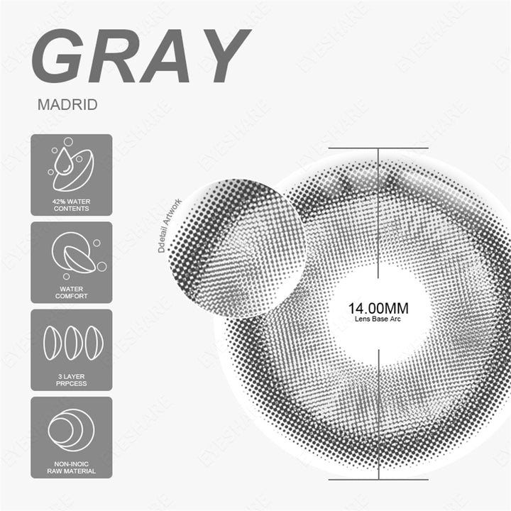 Rynx Madrid Gray 1 Day Use I 14.0mm, 10 pcs = 5 pairs, Cosplay