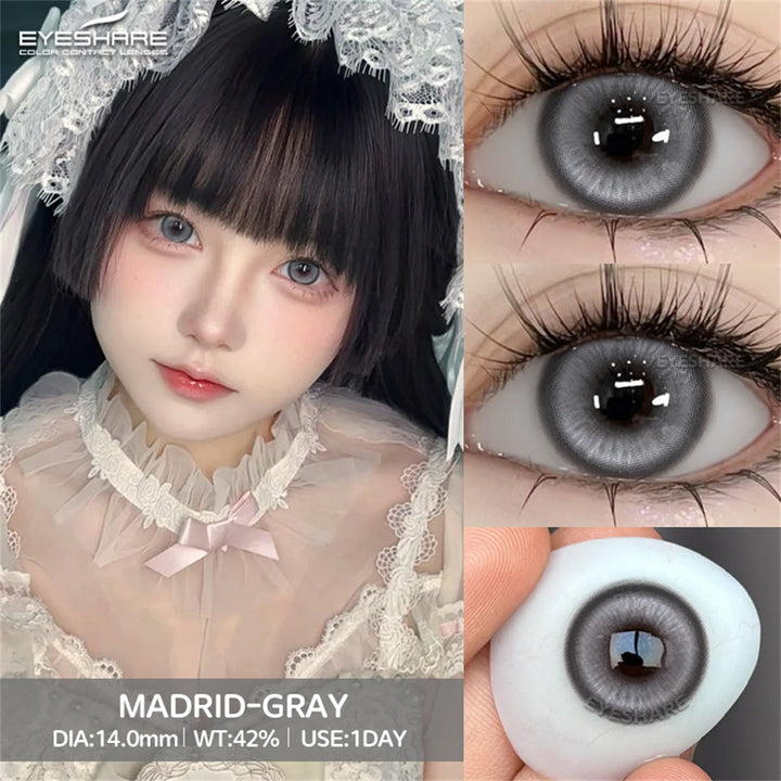 Rynx Madrid Gray 1 Day Use I 14.0mm, 10 pcs = 5 pairs, Cosplay