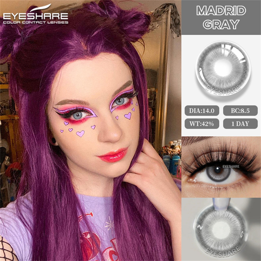 Rynx Madrid Gray 1 Day Use I 14.0mm, 10 pcs = 5 pairs, Cosplay
