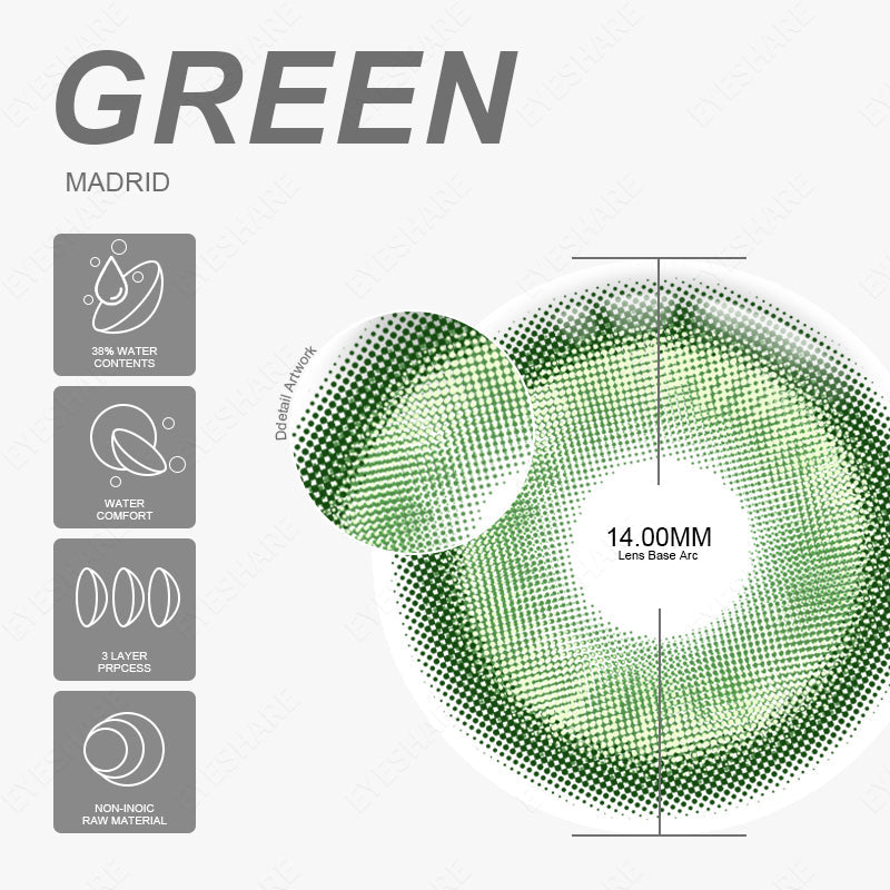 Rynx Cosplay Madrid Green 14.0 mm 1 Pair | 1 Year