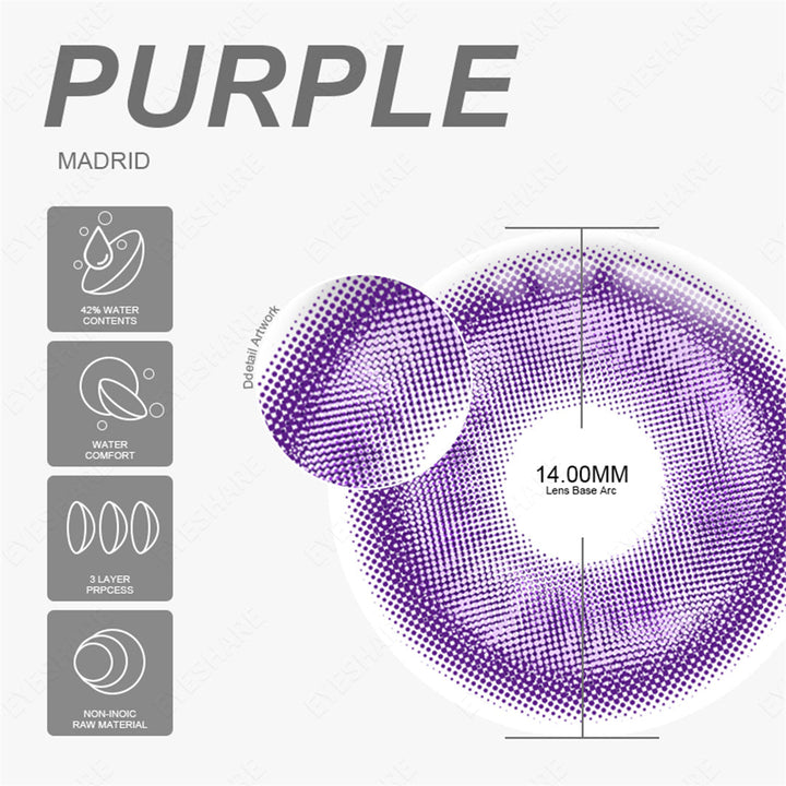 Rynx Madrid Lilac 1 Day Use I 14.0mm, 10 pcs = 5 pairs, Cosplay