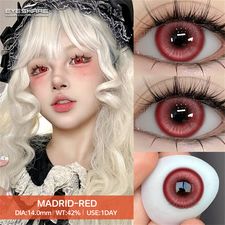 Rynx Madrid Red 1 Day Use I 14.0mm, 10 pieces=5 pairs, Cosplay