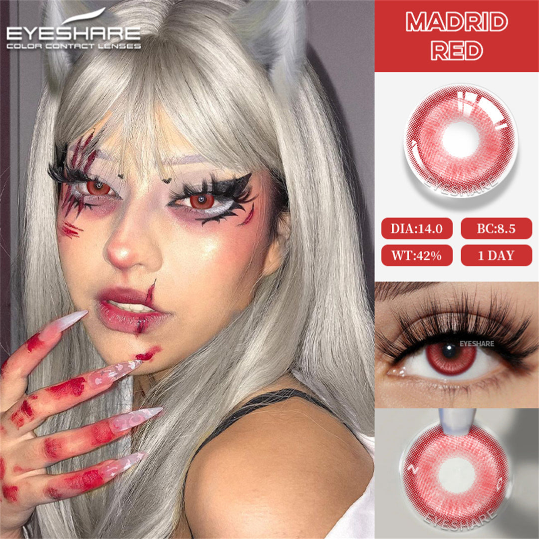 Rynx Madrid Red 1 Day Use I 14.0mm, 10 pieces=5 pairs, Cosplay