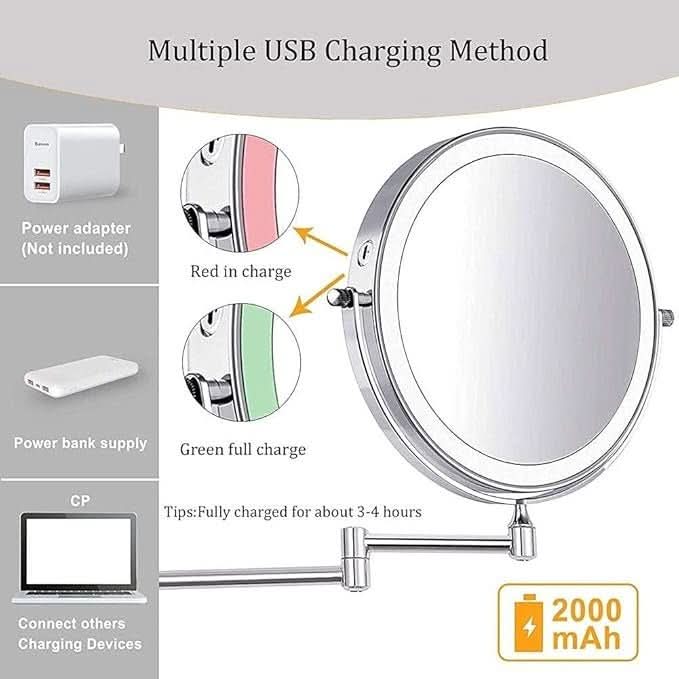 Lisslune | LED magnifying mirror with adjustable lighting and rechargeable battery
