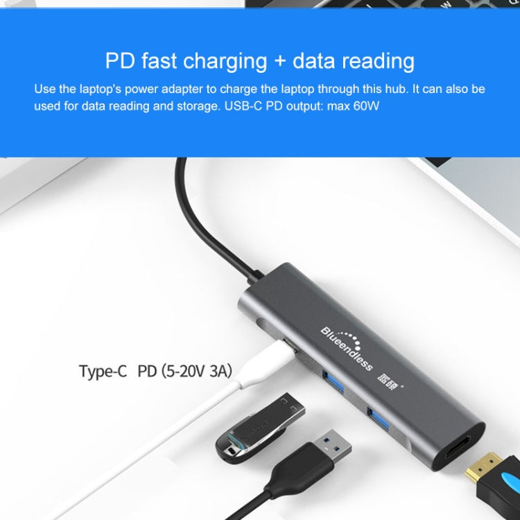 Lisslune | Blueendless 4 In 1 Multifunction Type-C / USB-C to HDMI + PD + Dual USB 3.0 HUB Expansion Dock