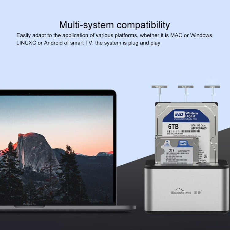 Lisslune | Blueendless 2.5 / 3.5 Inch SATA USB 3.0 2 Bay Offline Copy Hard Drive Dock (EU Plug)