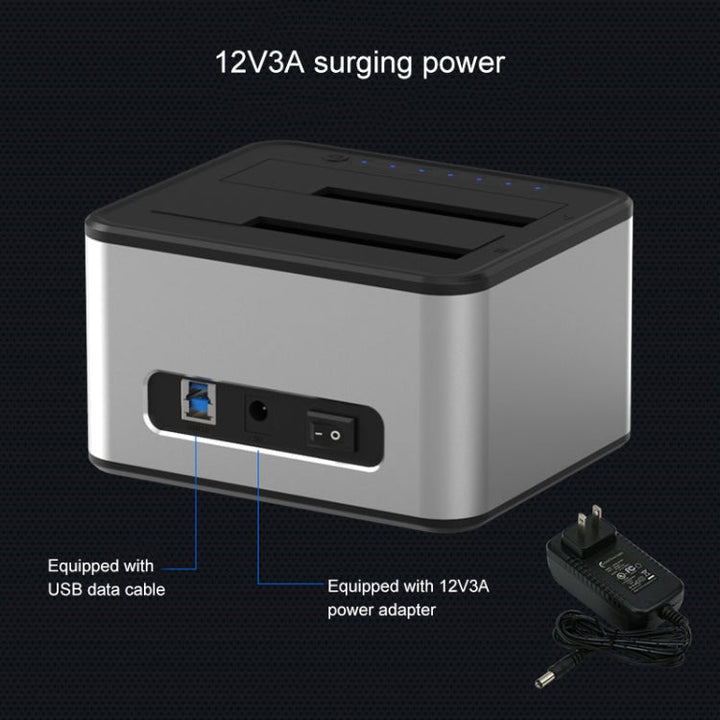 Lisslune | Blueendless 2.5 / 3.5 Inch SATA USB 3.0 2 Bay Offline Copy Hard Drive Dock (UK Plug)
