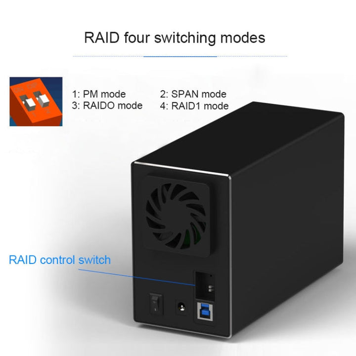 Lisslune | Blueendless USB-B interface 3.5 inch 2-Bay RAID combination array HDD external enclosure (UK plug)