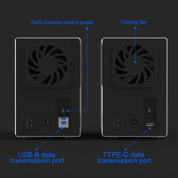 Lisslune | Blueendless USB-B interface 3.5 inch 2-Bay RAID combination array HDD external enclosure (UK plug)