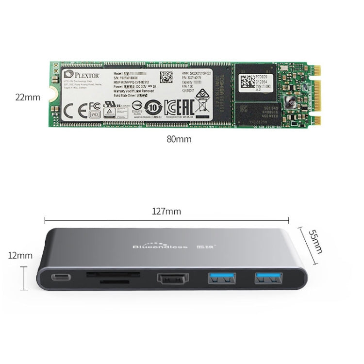 Lisslune | Blueendless 6 In 1 Multifunction Type-C / USB-C HUB Expansion Dock M.2 NGFF Solid State Drive