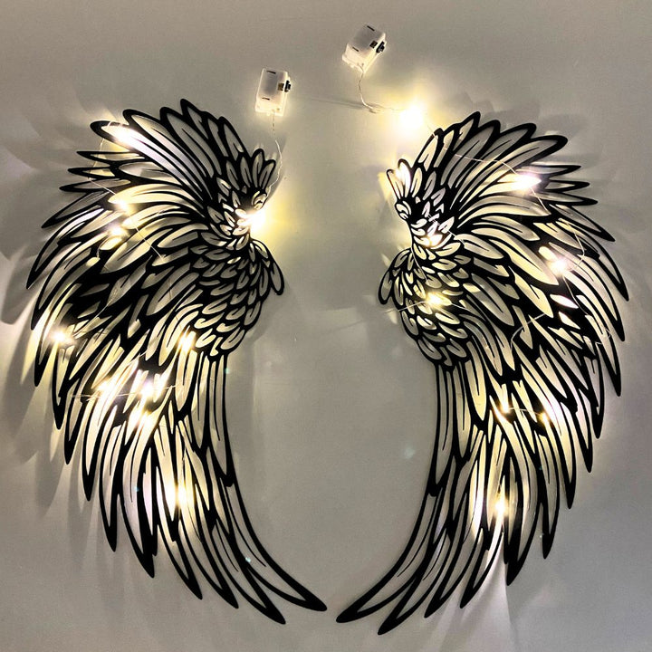 Lisslune | AngelGlow Illuminated Angel Wing Wall Art with Elegant Feather Design