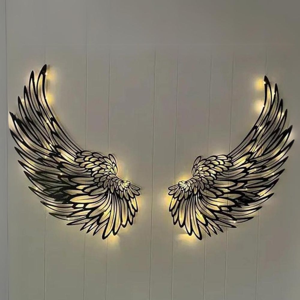 Lisslune | AngelGlow Illuminated Angel Wing Wall Art with Elegant Feather Design