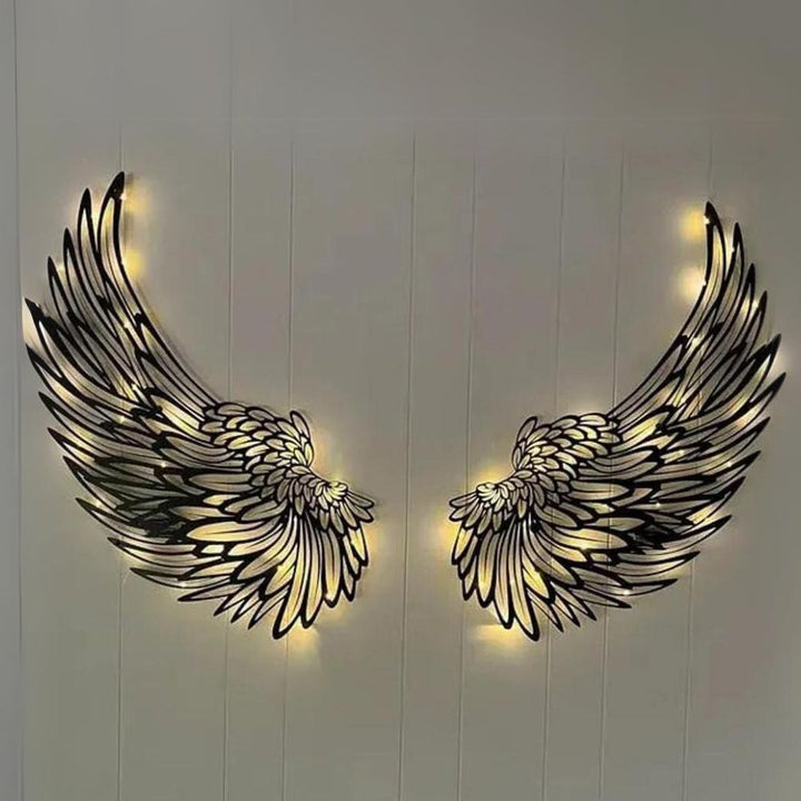 Lisslune | AngelGlow Illuminated Angel Wing Wall Art with Elegant Feather Design