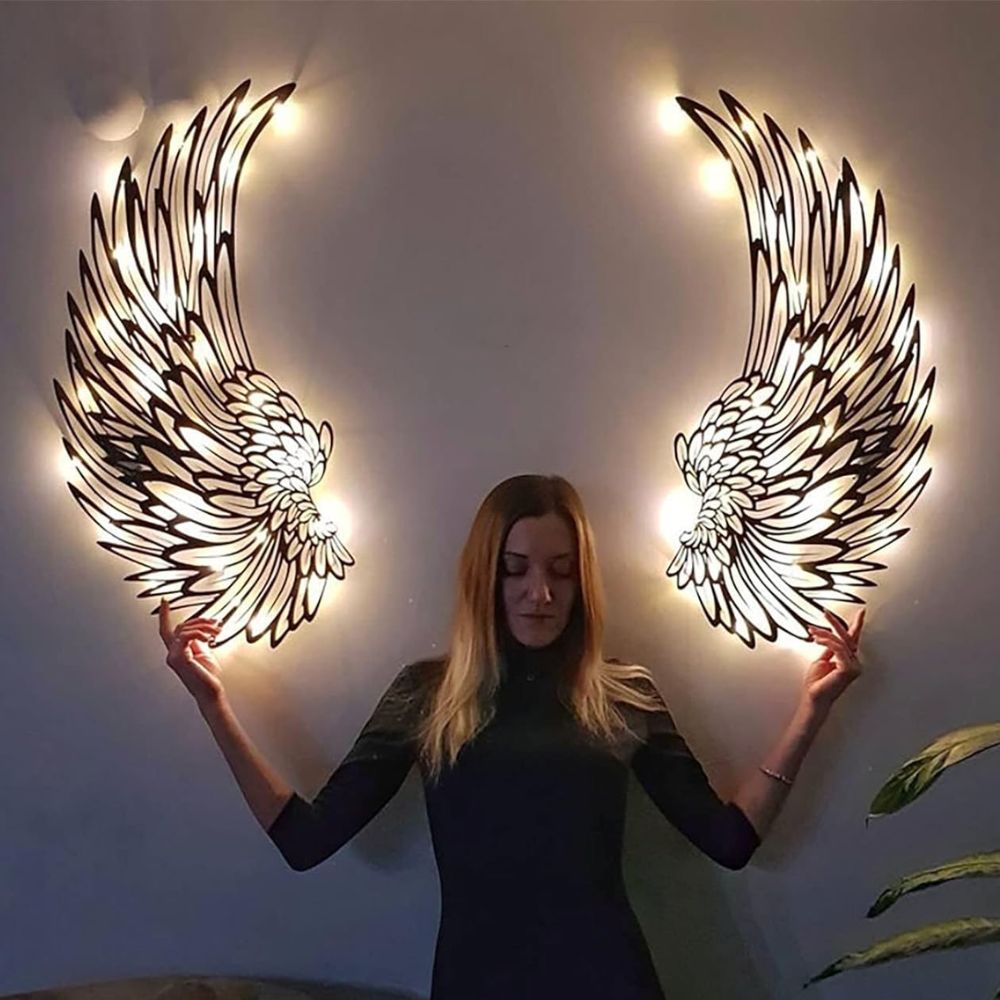 Lisslune | AngelGlow Illuminated Angel Wing Wall Art with Elegant Feather Design