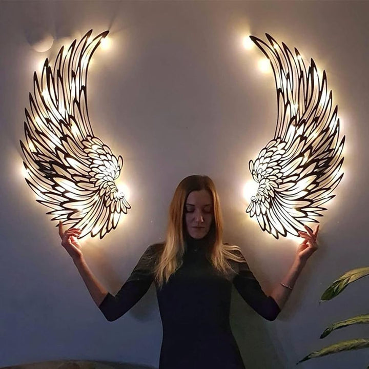 Lisslune | AngelGlow Illuminated Angel Wing Wall Art with Elegant Feather Design