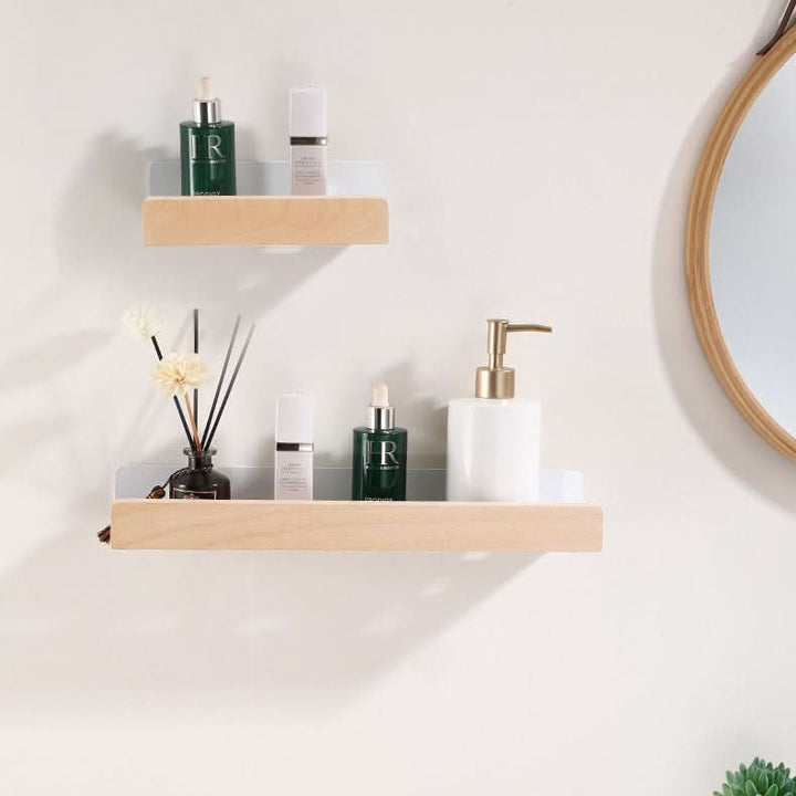 Lisslune | Woodify Towel Rack – No-Drill Wall-Mounted Shower Shelf with Wooden Accents