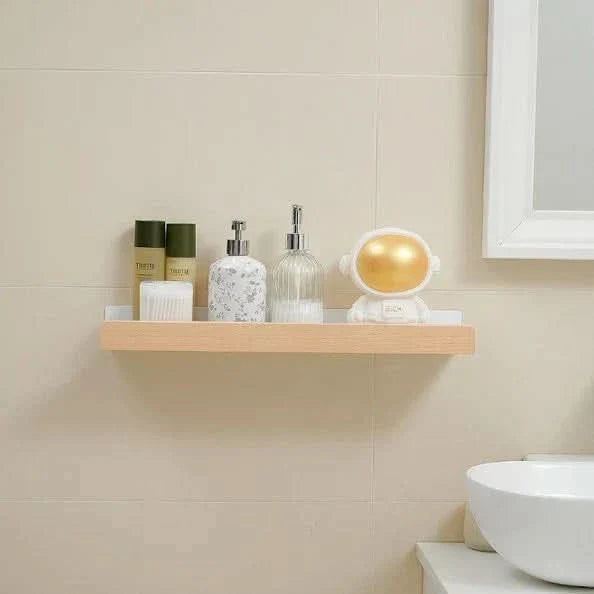 Lisslune | Woodify Towel Rack – No-Drill Wall-Mounted Shower Shelf with Wooden Accents