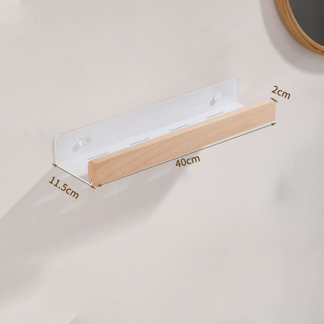 Lisslune | Woodify Towel Rack – No-Drill Wall-Mounted Shower Shelf with Wooden Accents