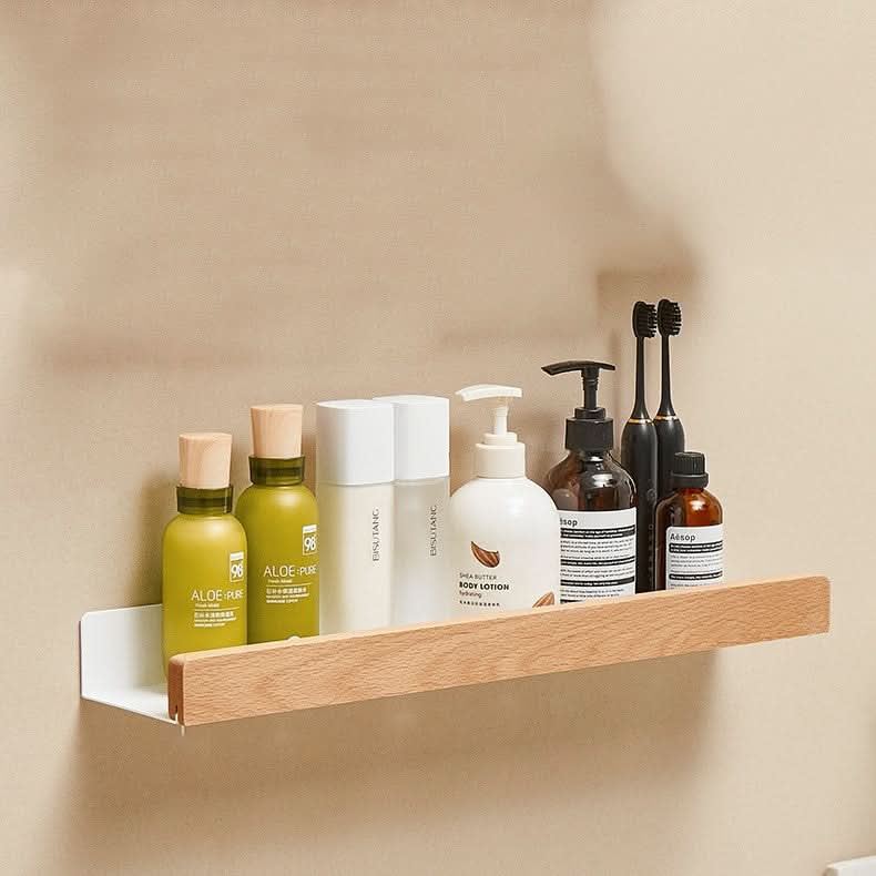 Lisslune | Woodify Towel Rack – No-Drill Wall-Mounted Shower Shelf with Wooden Accents