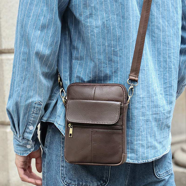 Lisslune | Men’s Small Genuine Leather Shoulder Bag – Compact Crossbody with Adjustable Strap