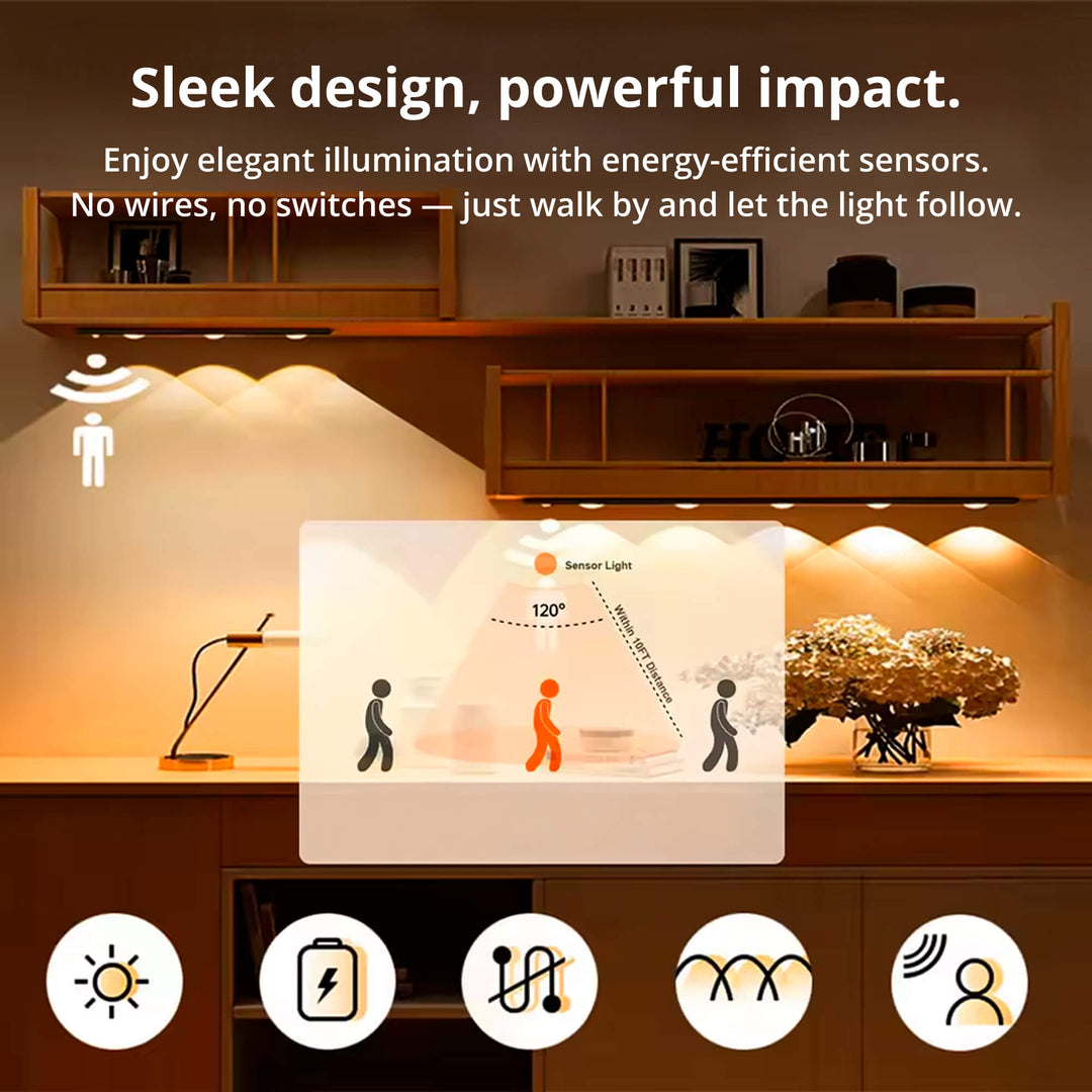 Lisslune | Magnetic Motion Sensor Light | Modern Silver Design, USB Rechargeable & Easy-to-Mount for Home Safety and Ambiance