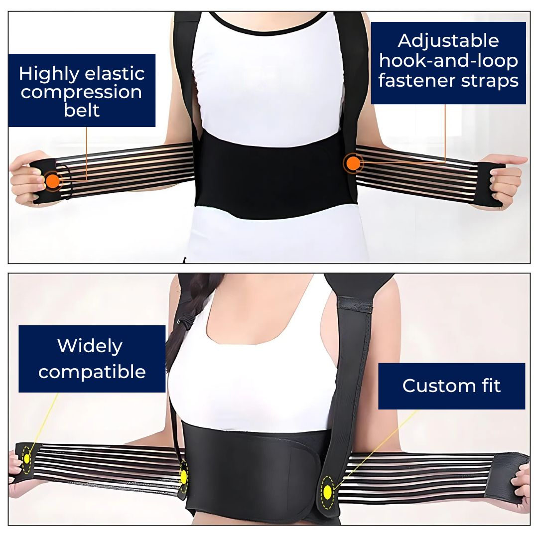 Lisslune | Self-Heating Back Support Brace | Adjustable Heated Posture Corrector for Back Pain Relief & Improved Posture