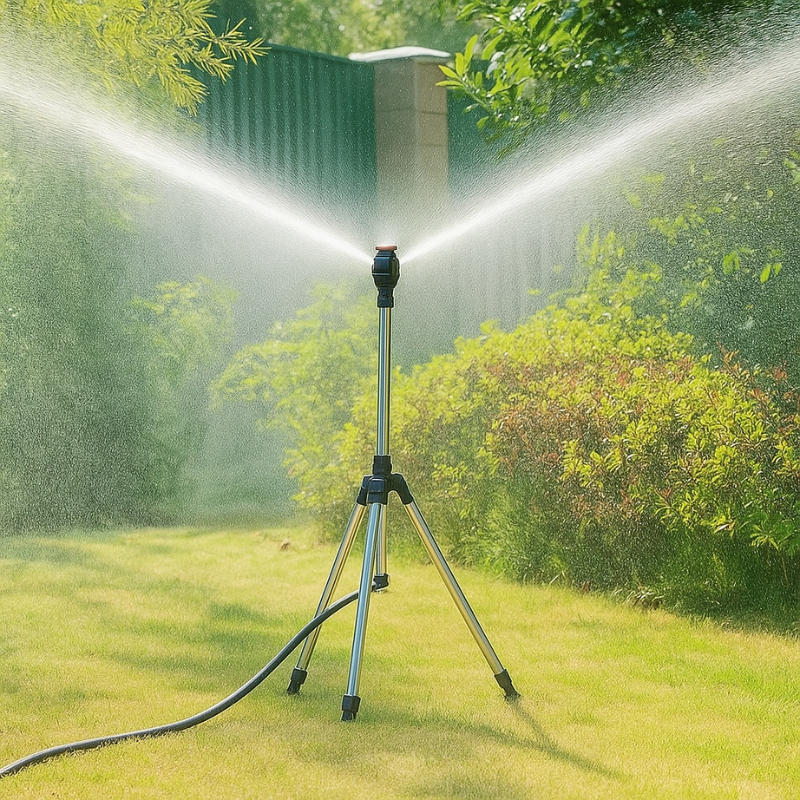 Lisslune | High-Pressure Rotating Tripod Sprinkler | 360° Coverage, Adjustable Height & Quick Setup for Garden Care and Summer Fun