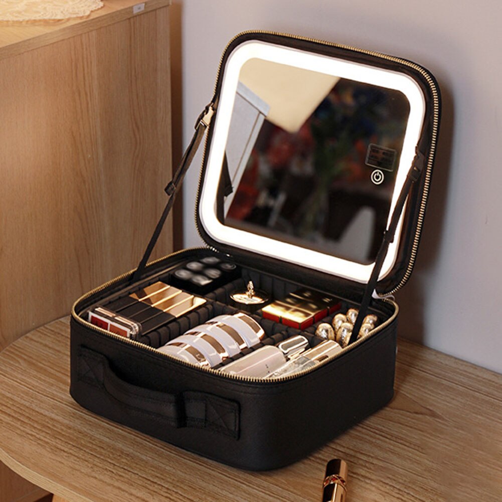 Lisslune | Portable Travel Makeup Case with LED Mirror & Adjustable Light