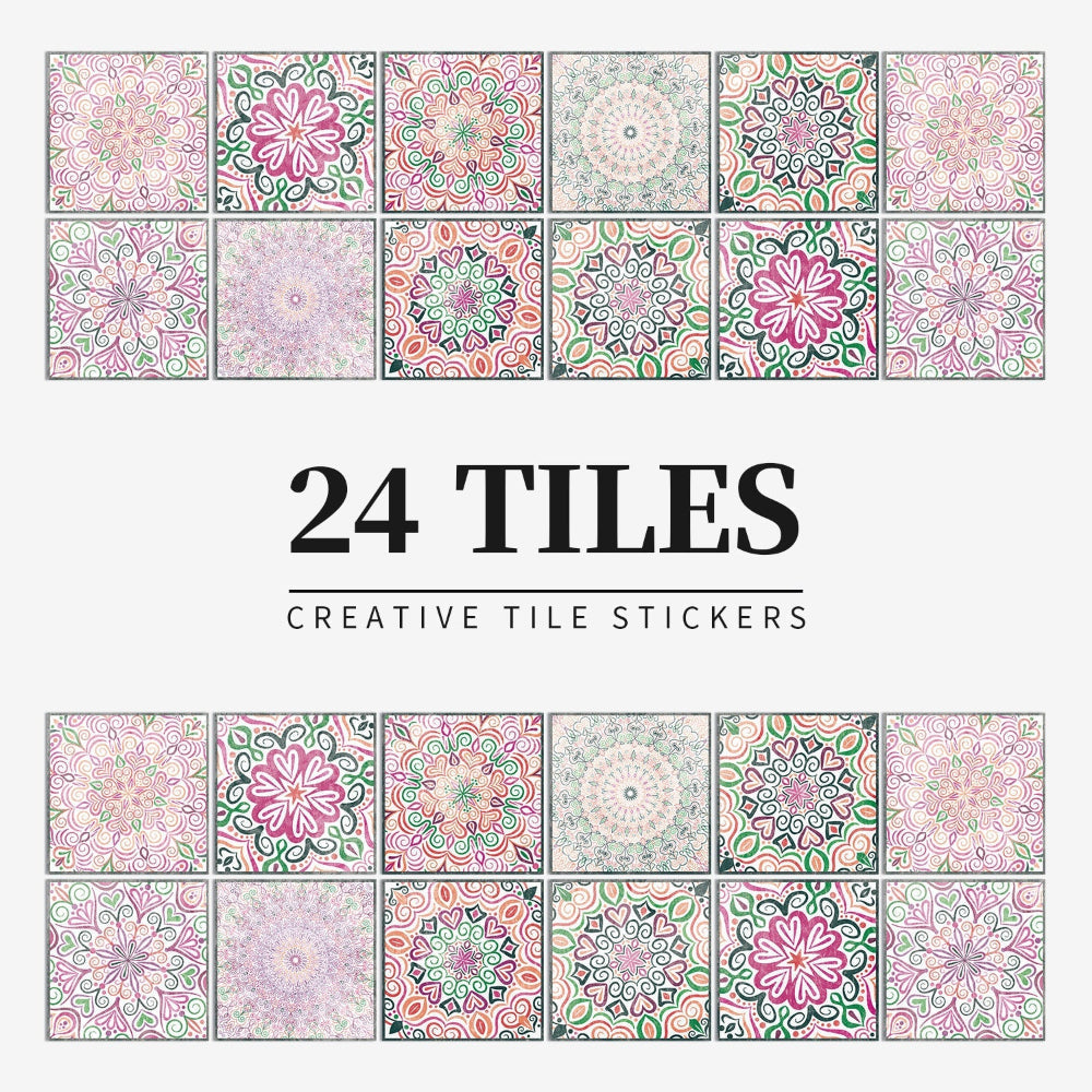 Lisslune | Mandaluxe – 24-Piece European Mandala Tile Set | Peel & Stick Decorative Vinyl Tiles