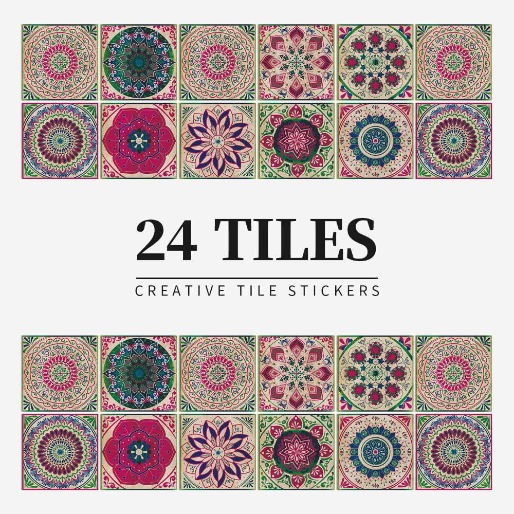 Lisslune | Mandaluxe – 24-Piece European Mandala Tile Set | Peel & Stick Decorative Vinyl Tiles