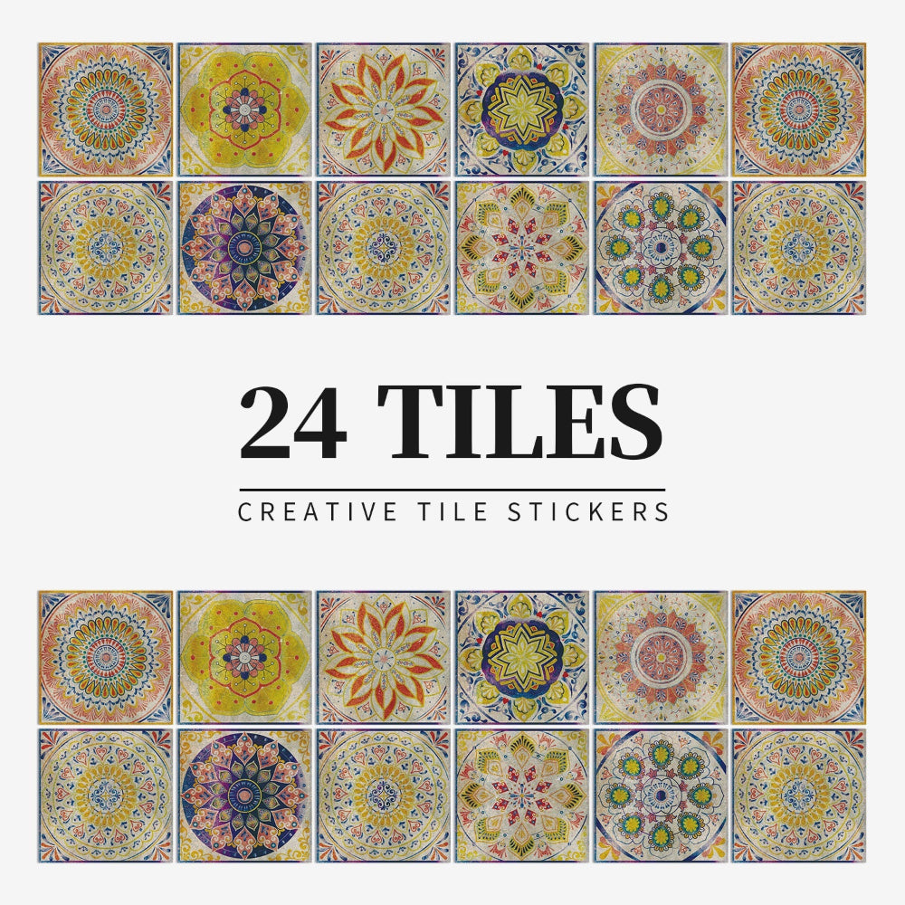 Lisslune | Mandaluxe – 24-Piece European Mandala Tile Set | Peel & Stick Decorative Vinyl Tiles