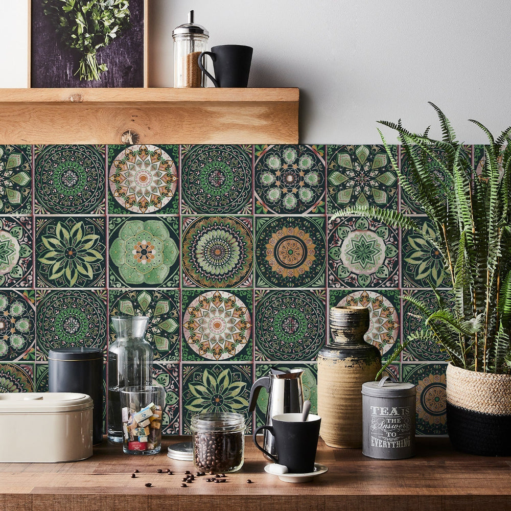 Lisslune | Mandaluxe – 24-Piece European Mandala Tile Set | Peel & Stick Decorative Vinyl Tiles