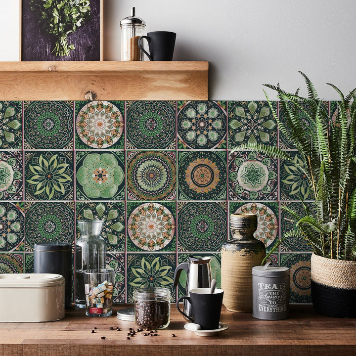 Lisslune | Mandaluxe – 24-Piece European Mandala Tile Set | Peel & Stick Decorative Vinyl Tiles