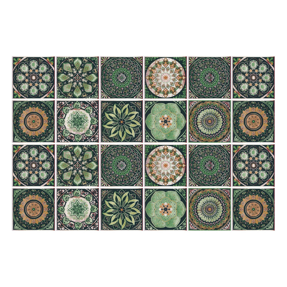 Lisslune | Mandaluxe – 24-Piece European Mandala Tile Set | Peel & Stick Decorative Vinyl Tiles
