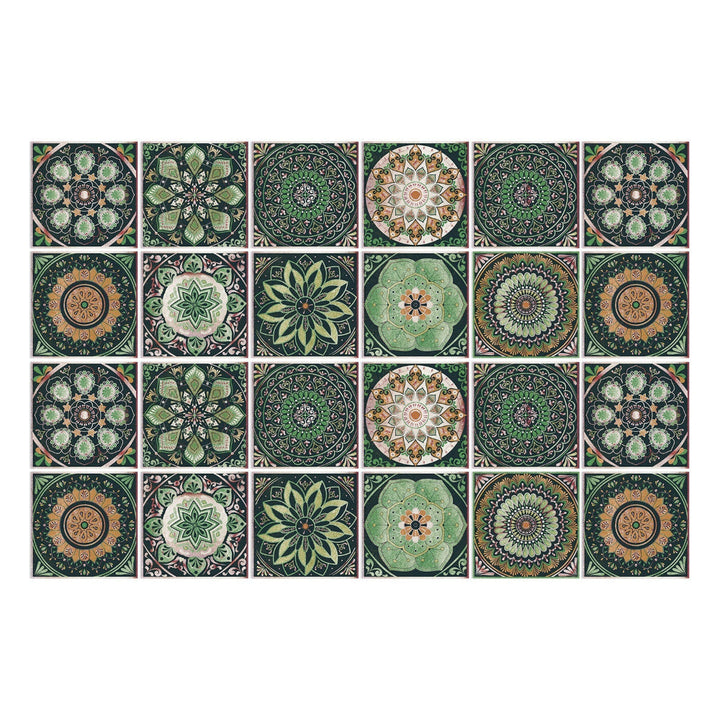 Lisslune | Mandaluxe – 24-Piece European Mandala Tile Set | Peel & Stick Decorative Vinyl Tiles