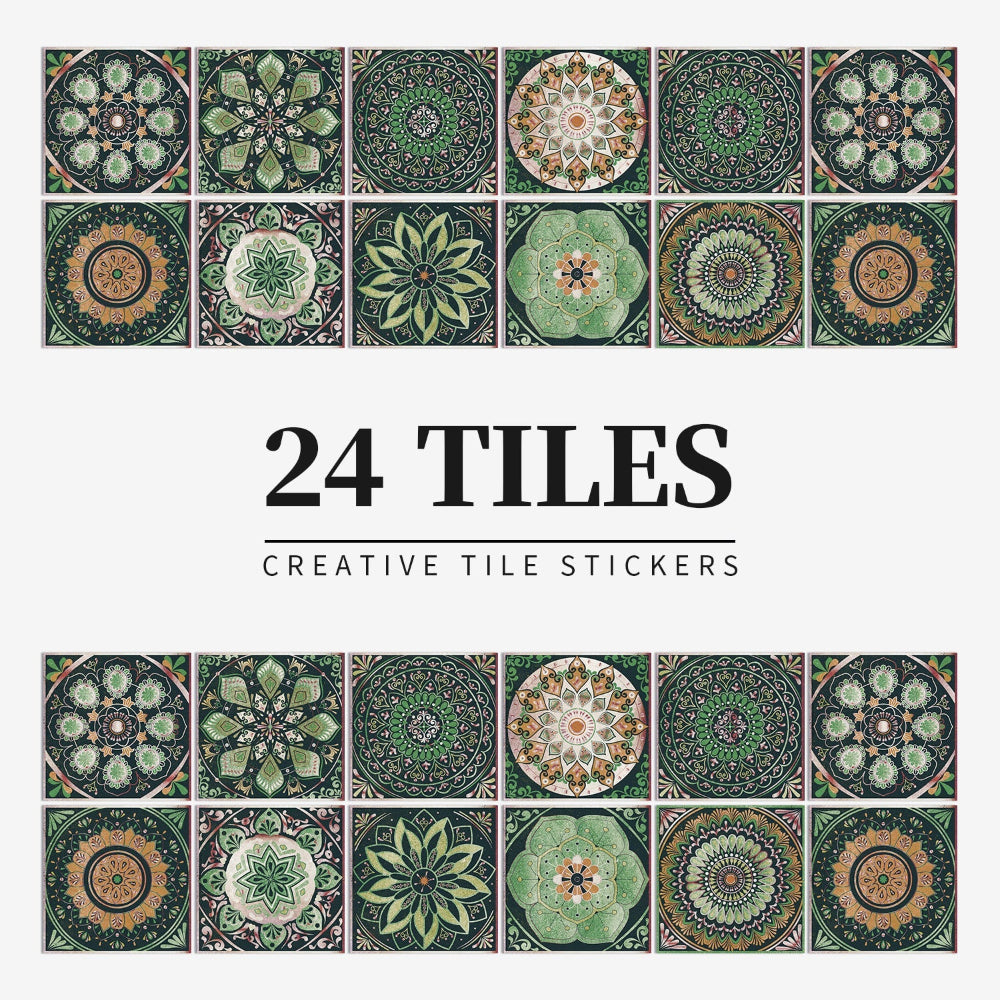Lisslune | Mandaluxe – 24-Piece European Mandala Tile Set | Peel & Stick Decorative Vinyl Tiles