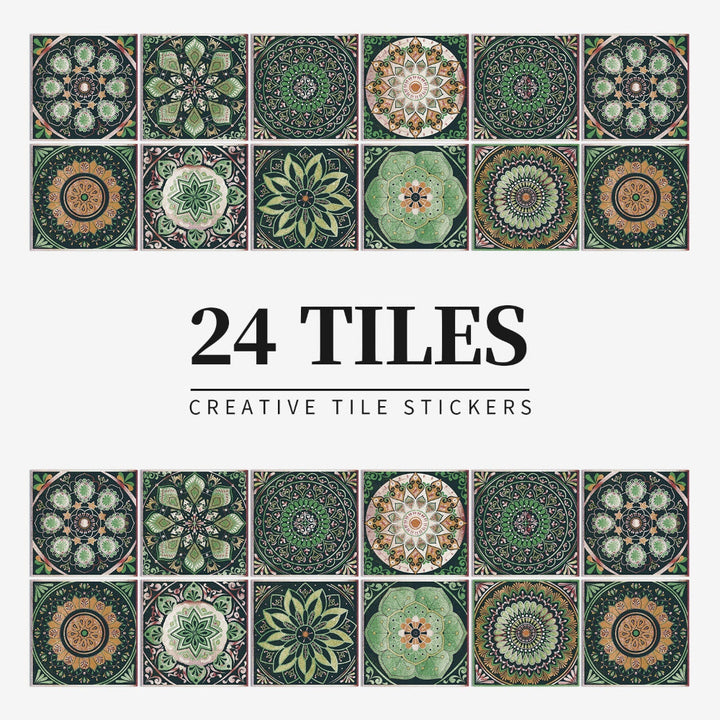 Lisslune | Mandaluxe – 24-Piece European Mandala Tile Set | Peel & Stick Decorative Vinyl Tiles