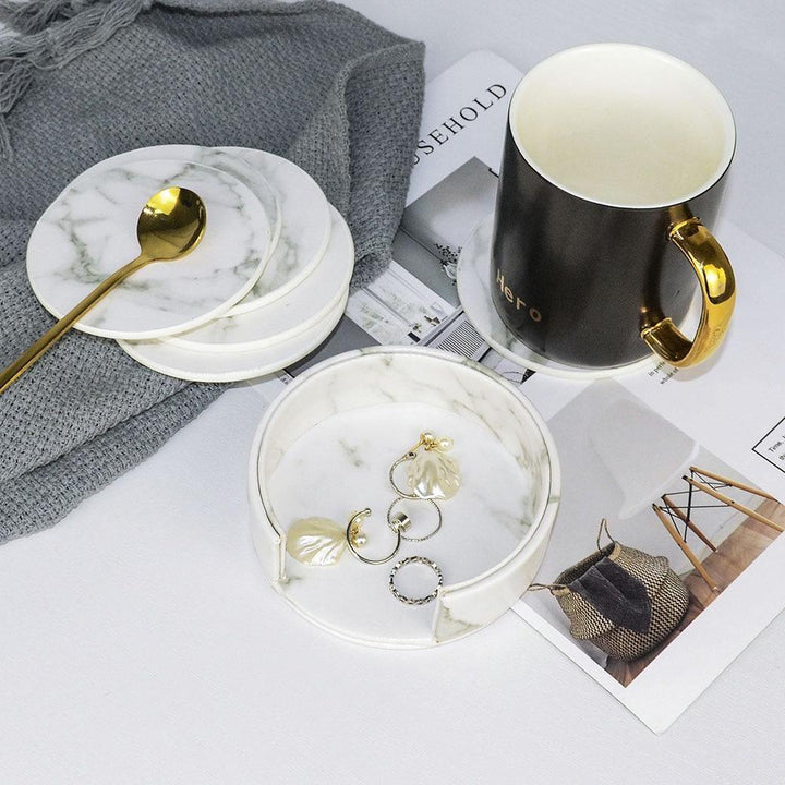 Lisslune | Coastline Vegan Leather Coaster Set | Marble Look | Stylish Protection for Surfaces