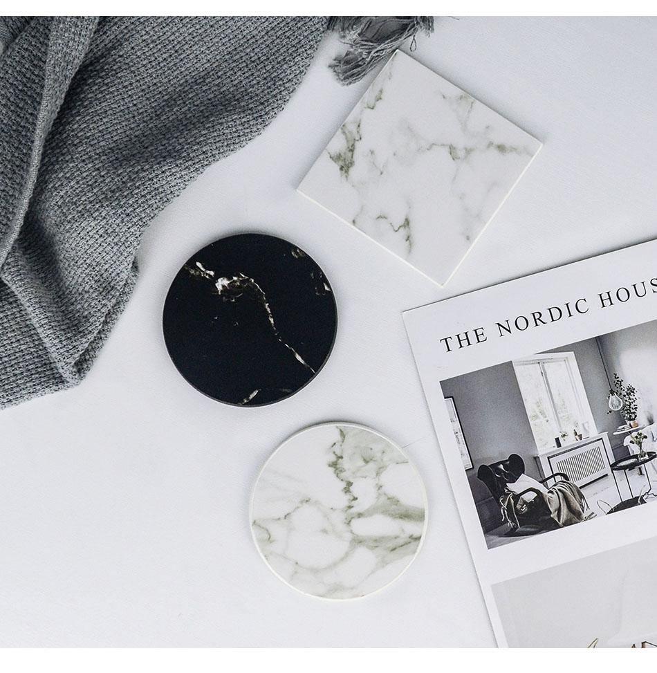 Lisslune | Coastline Vegan Leather Coaster Set | Marble Look | Stylish Protection for Surfaces