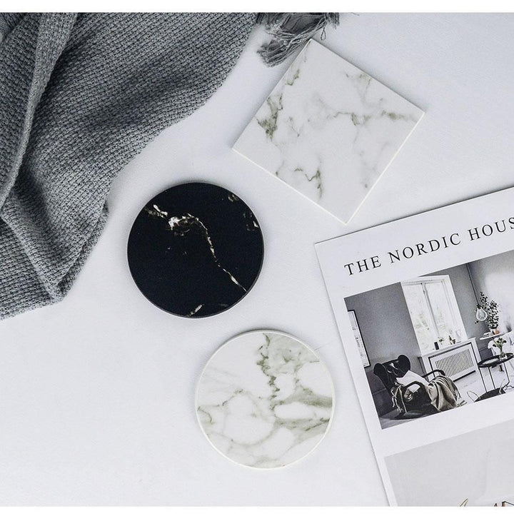 Lisslune | Coastline Vegan Leather Coaster Set | Marble Look | Stylish Protection for Surfaces