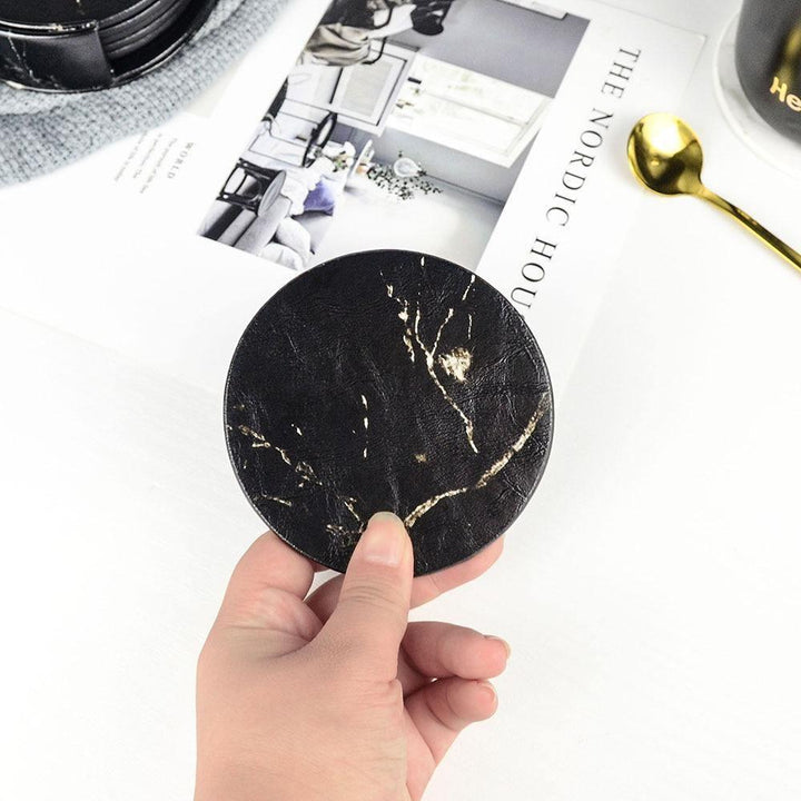 Lisslune | Coastline Vegan Leather Coaster Set | Marble Look | Stylish Protection for Surfaces