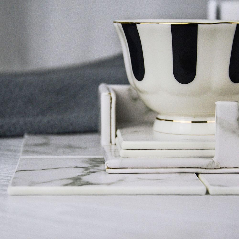 Lisslune | Coastline Vegan Leather Coaster Set | Marble Look | Stylish Protection for Surfaces