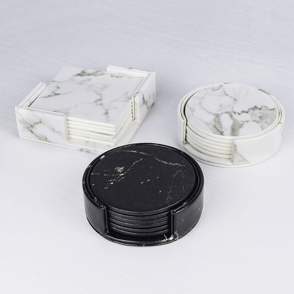 Lisslune | Coastline Vegan Leather Coaster Set | Marble Look | Stylish Protection for Surfaces