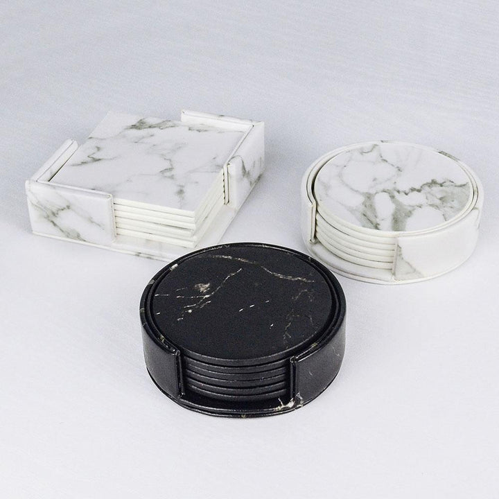 Lisslune | Coastline Vegan Leather Coaster Set | Marble Look | Stylish Protection for Surfaces