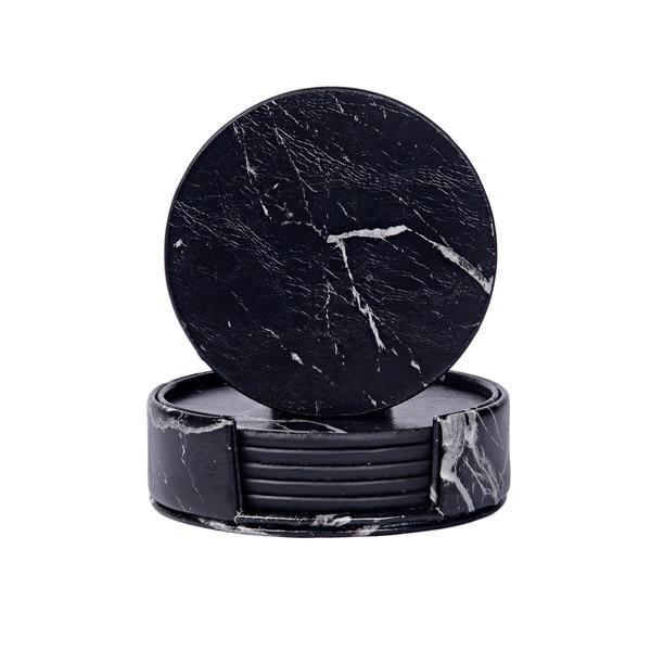 Lisslune | Coastline Vegan Leather Coaster Set | Marble Look | Stylish Protection for Surfaces