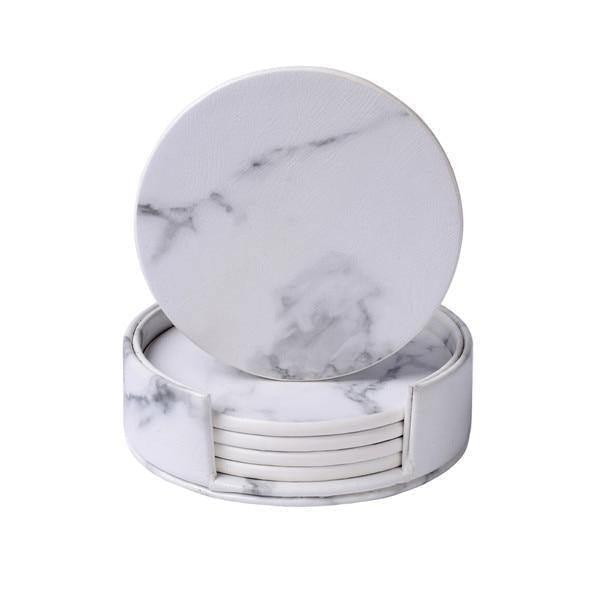 Lisslune | Coastline Vegan Leather Coaster Set | Marble Look | Stylish Protection for Surfaces